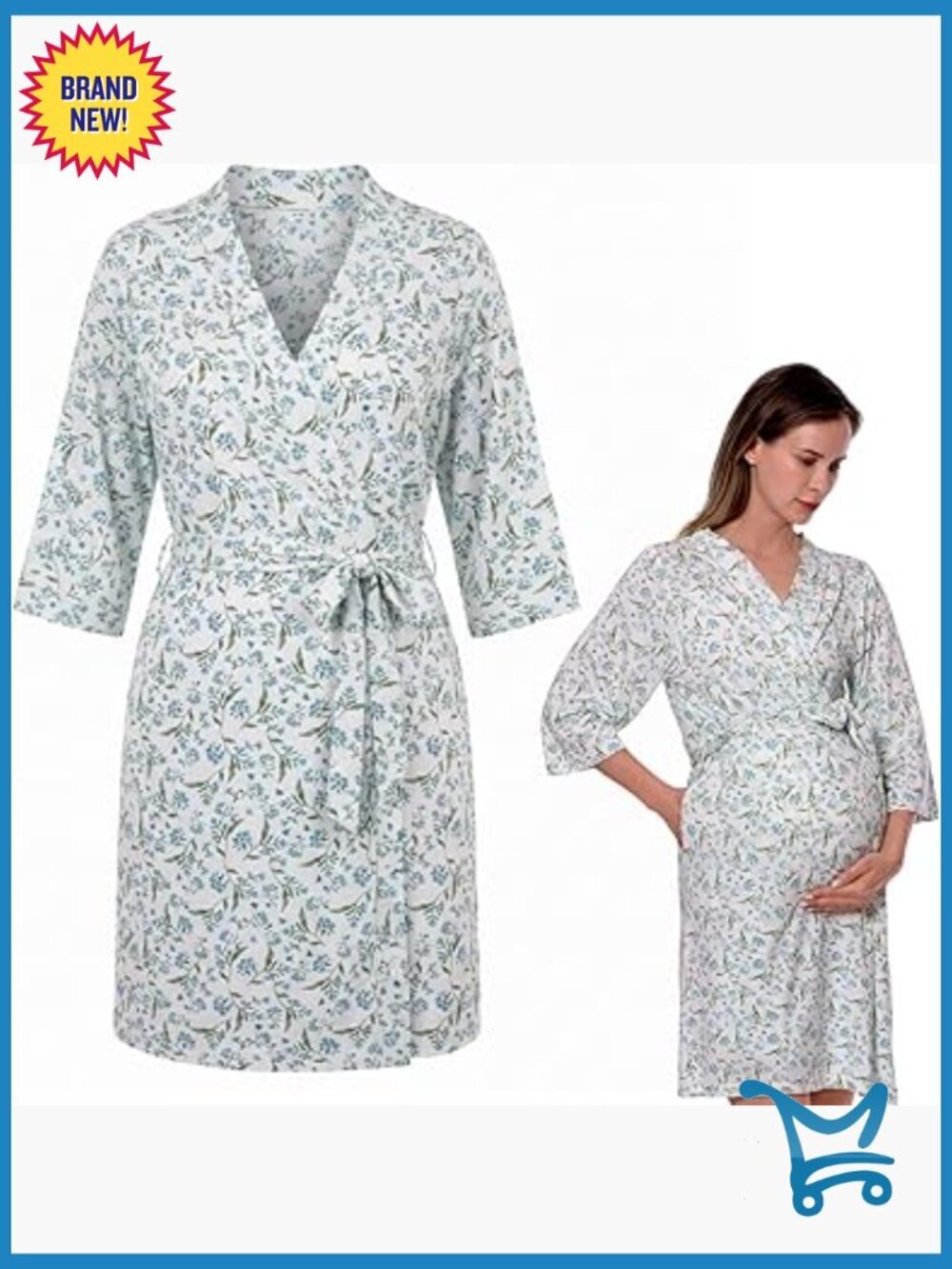 Maternity Robe with Tie Closure, Knee-Length, Luxuriously Soft, Breathable,